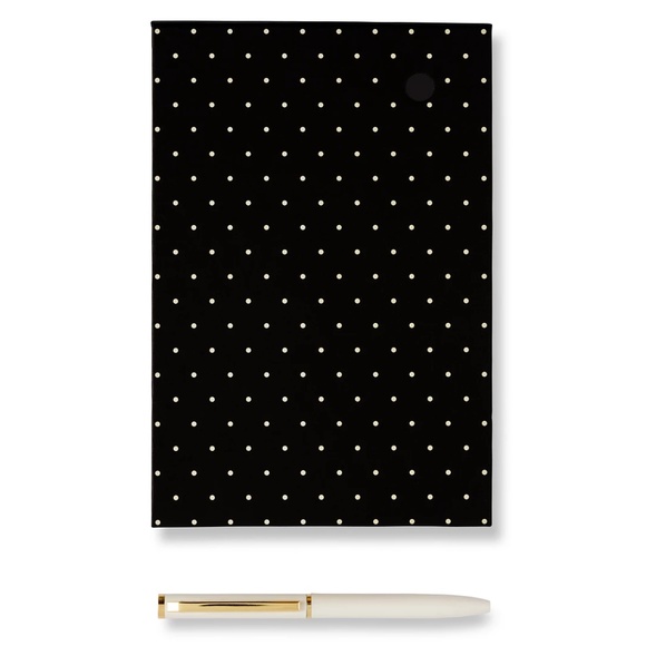 🖊 Kate Spade, Black Dotted Loose Note Holder & Pen Set - Picture 1 of 7